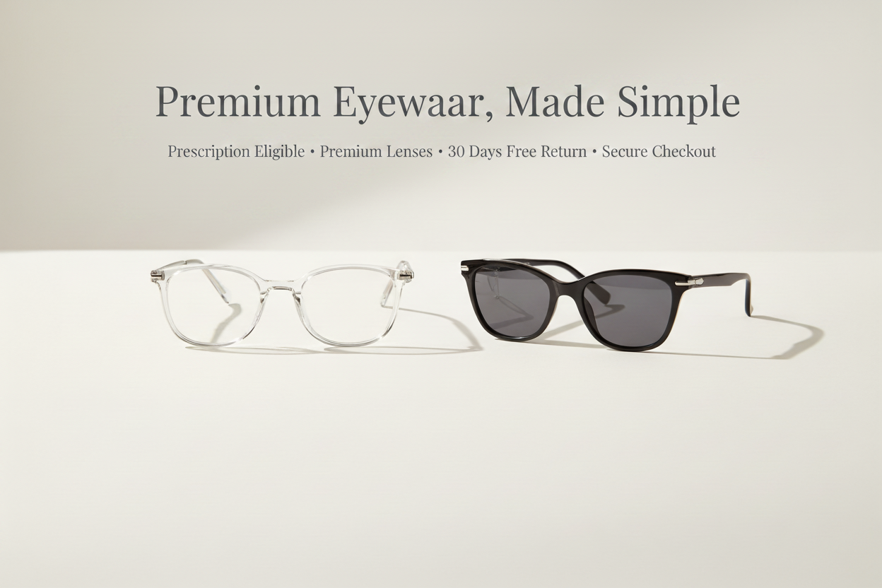 Premium Eyewear Hero with Text